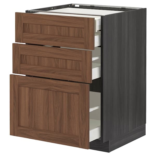 Ikea METOD / MAXIMERA - Base cb 3 frnts/2 low/1 md/1 hi drw, black Enköping/brown walnut effect, 60x60 cm