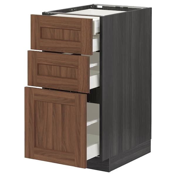 Ikea METOD / MAXIMERA - Base cb 3 frnts/2 low/1 md/1 hi drw, black Enköping/brown walnut effect, 40x60 cm