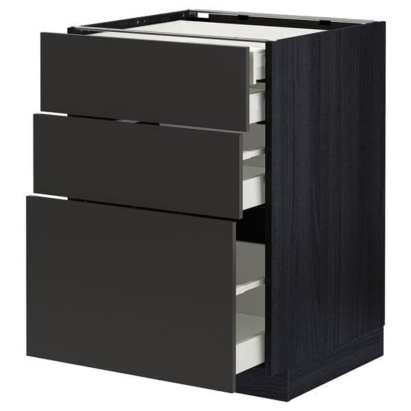 Ikea METOD / MAXIMERA - Base cb 3 frnts/2 low/1 md/1 hi drw, black/Nickebo matt anthracite, 60x60 cm