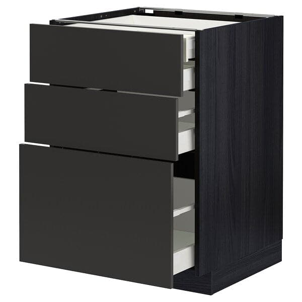 METOD / MAXIMERA - Base cb 3 frnts/2 low/1 md/1 hi drw, black/Nickebo matt anthracite, 60x60 cm - best price from Maltashopper.com 49497517