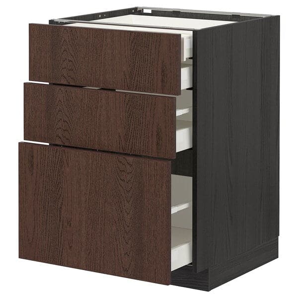 Ikea METOD / MAXIMERA - Base cb 3 frnts/2 low/1 md/1 hi drw, black/Sinarp brown , 60x60 cm