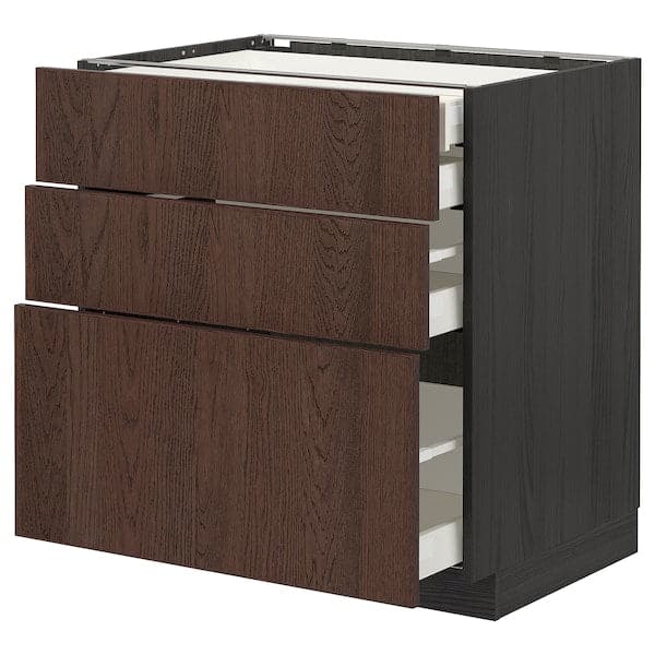 METOD / MAXIMERA base cb 3 frnts/2 low/1 md/1 hi drw, black/Sinarp brown, 80x60 cm