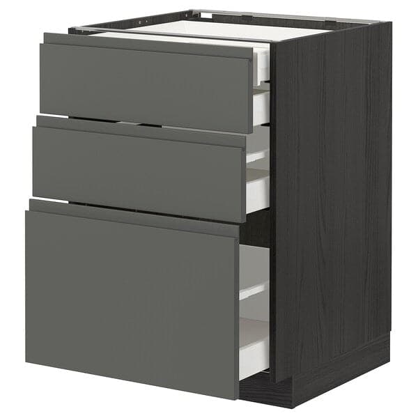 METOD / MAXIMERA - Base cb 3 frnts/2 low/1 md/1 hi drw, black/Voxtorp dark grey, 60x60 cm - best price from Maltashopper.com 79309911
