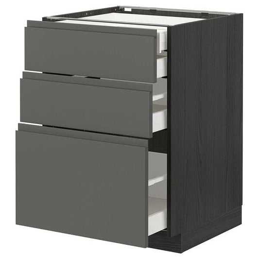 METOD / MAXIMERA - Base cb 3 frnts/2 low/1 md/1 hi drw, black/Voxtorp dark grey, 60x60 cm - best price from Maltashopper.com 79309911