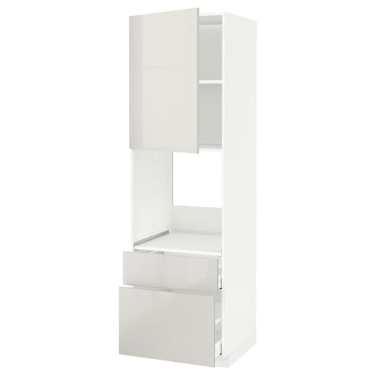 Ikea METOD / MAXIMERA - Hi cab f ov w dr/2 frnt/1 m/1 h drw, white/Ringhult light grey, 60x60x200 cm