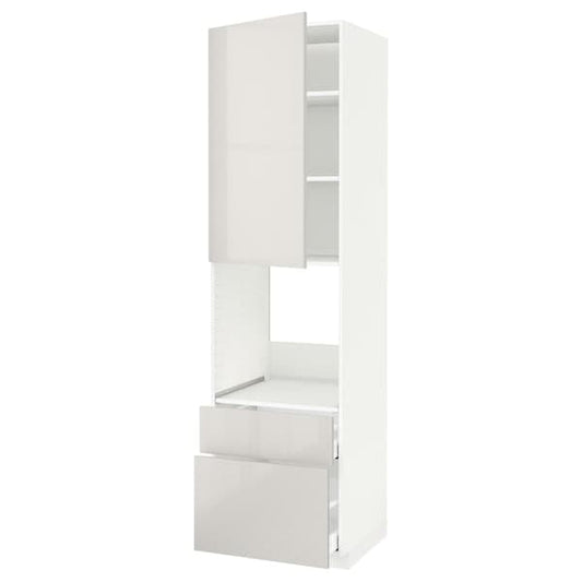 Ikea METOD / MAXIMERA - Hi cab f ov w dr/2 frnt/1 m/1 h drw, white/Ringhult light grey, 60x60x220 cm