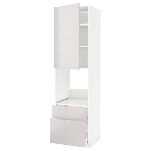 METOD / MAXIMERA - Hi cab f ov w dr/2 frnt/1 m/1 h drw, white/Ringhult light grey, 60x60x220 cm