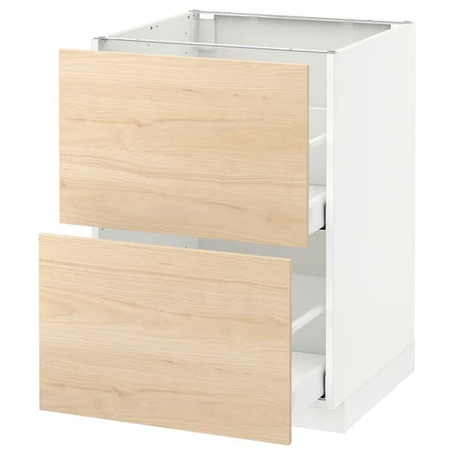 METOD / MAXIMERA - Base cb 2 fronts/2 high drawers, white/Askersund light ash effect, 60x60 cm