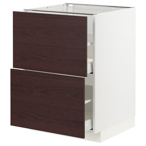METOD / MAXIMERA - Base cb 2 fronts/2 high drawers, white Askersund/dark brown ash effect , 60x60 cm