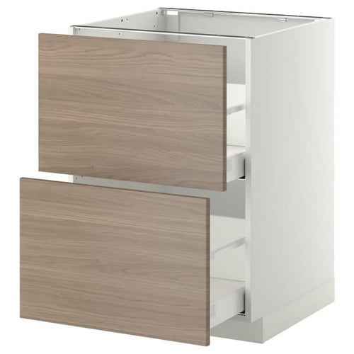 METOD / MAXIMERA - Cabinet 2 fronts/2 high drawers, white/Brokhult light grey, 60x60 cm
