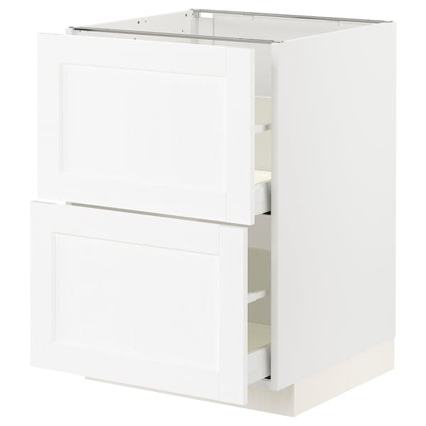 METOD / MAXIMERA - Base cb 2 fronts/2 high drawers, white Enköping/white wood effect, 60x60 cm - best price from Maltashopper.com 99473260