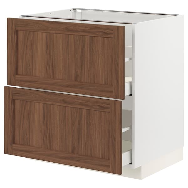 METOD / MAXIMERA - Base cb 2 fronts/2 high drawers, white Enköping/brown walnut effect, 80x60 cm