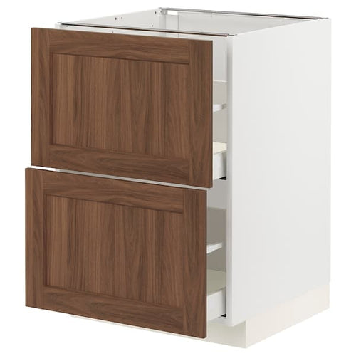 METOD / MAXIMERA - Base cb 2 fronts/2 high drawers, white Enköping/brown walnut effect, 60x60 cm