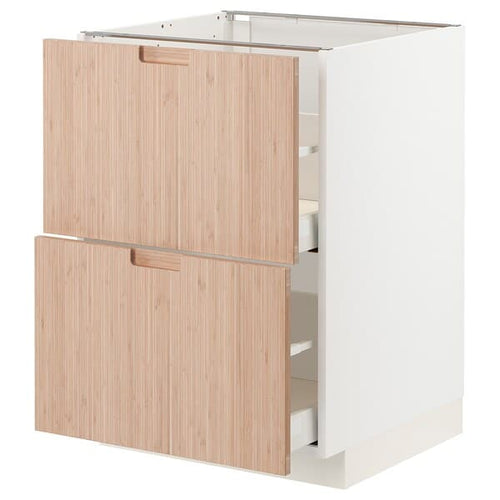 METOD / MAXIMERA - Base cb 2 fronts/2 high drawers, white/Fröjered light bamboo, 60x60 cm