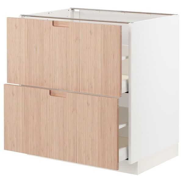 METOD / MAXIMERA - Base cb 2 fronts/2 high drawers, white/Fröjered light bamboo, 80x60 cm - best price from Maltashopper.com 79330234