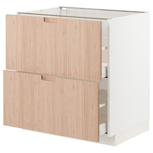 METOD / MAXIMERA - Base cb 2 fronts/2 high drawers, white/Fröjered light bamboo, 80x60 cm