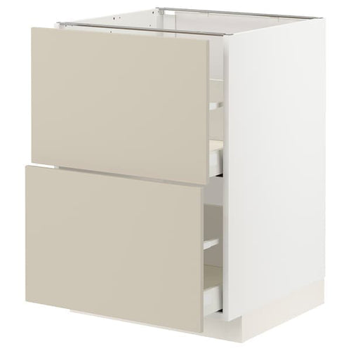 METOD / MAXIMERA - Base cb 2 fronts/2 high drawers, white/Havstorp beige, 60x60 cm