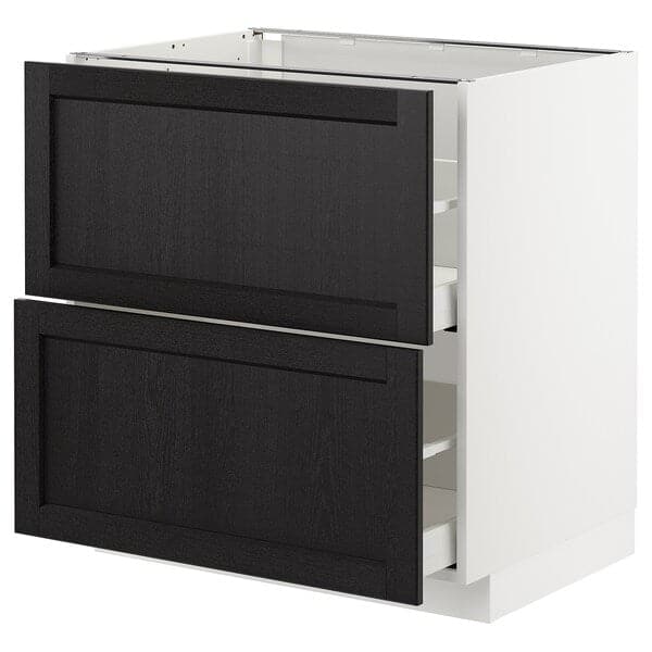 METOD / MAXIMERA - Base cb 2 fronts/2 high drawers, white/Lerhyttan black stained, 80x60 cm - best price from Maltashopper.com 49257541