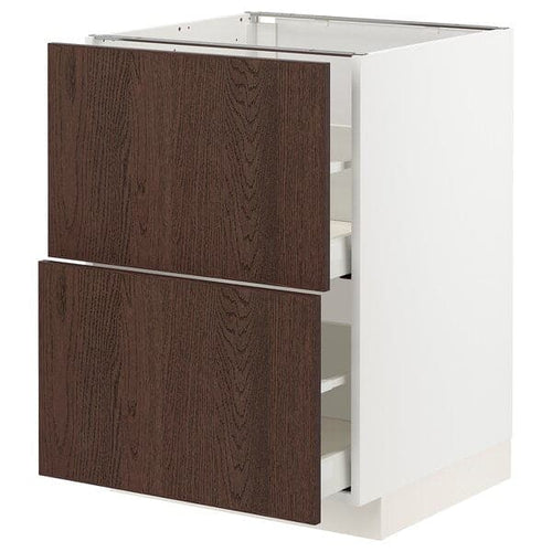 METOD / MAXIMERA - Base cb 2 fronts/2 high drawers, white/Sinarp brown, 60x60 cm