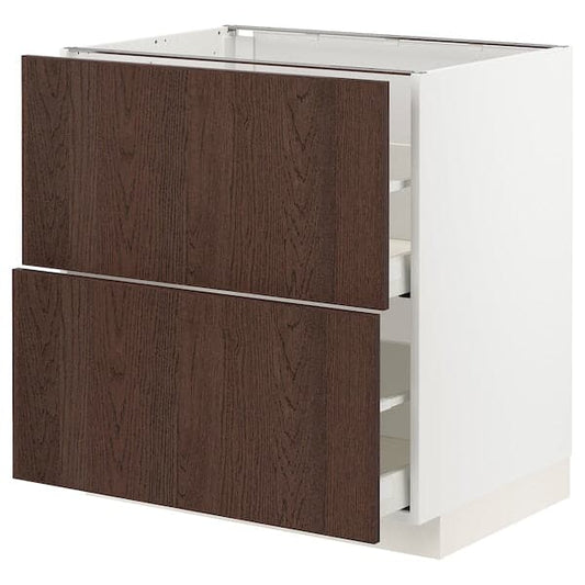 METOD / MAXIMERA - Base cb 2 fronts/2 high drawers, white/Sinarp brown, 80x60 cm - best price from Maltashopper.com 49404085