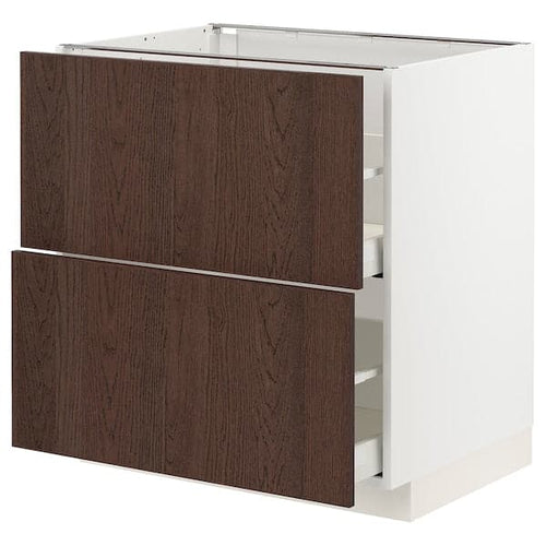 METOD / MAXIMERA - Base cb 2 fronts/2 high drawers, white/Sinarp brown, 80x60 cm