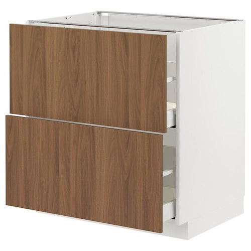 METOD / MAXIMERA base cb 2 fronts/2 high drawers, white/Tistorp brown walnut effect, 80x60 cm