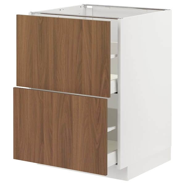 Ikea METOD / MAXIMERA - Base cb 2 fronts/2 high drawers, white/Tistorp brown walnut effect, 60x60 cm