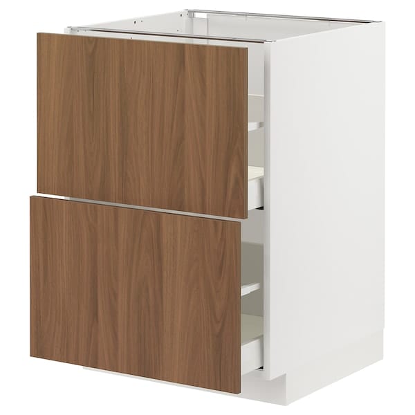 METOD / MAXIMERA - Base cb 2 fronts/2 high drawers, white/Tistorp brown walnut effect, 60x60 cm - best price from Maltashopper.com 69519778