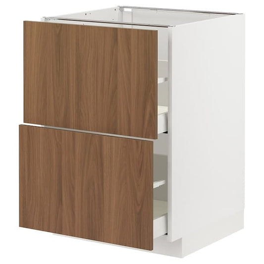Ikea METOD / MAXIMERA - Base cb 2 fronts/2 high drawers, white/Tistorp brown walnut effect, 60x60 cm
