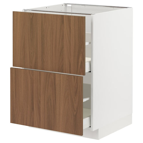 METOD / MAXIMERA - Base cb 2 fronts/2 high drawers, white/Tistorp brown walnut effect, 60x60 cm