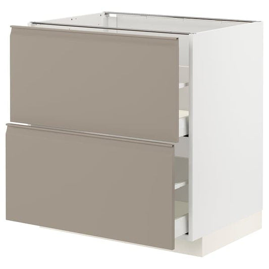 Ikea METOD / MAXIMERA - Base cb 2 fronts/2 high drawers, white/Upplöv matt dark beige, 80x60 cm