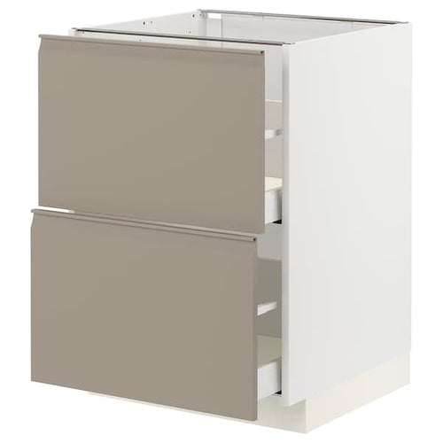 METOD / MAXIMERA - Base cb 2 fronts/2 high drawers, white/Upplöv matt dark beige, 60x60 cm