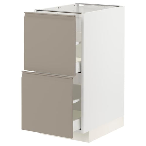 METOD / MAXIMERA - Base cb 2 fronts/2 high drawers, white/Upplöv matt dark beige, 40x60 cm