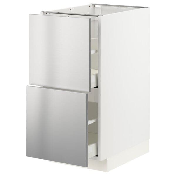 METOD / MAXIMERA - Base cb 2 fronts/2 high drawers, white/Vårsta stainless steel, 40x60 cm