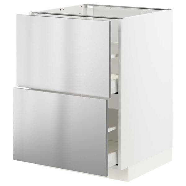 METOD / MAXIMERA - Base cb 2 fronts/2 high drawers, white/Vårsta stainless steel, 60x60 cm