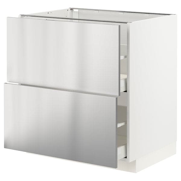 METOD / MAXIMERA - Base cb 2 fronts/2 high drawers, white/Vårsta stainless steel, 80x60 cm