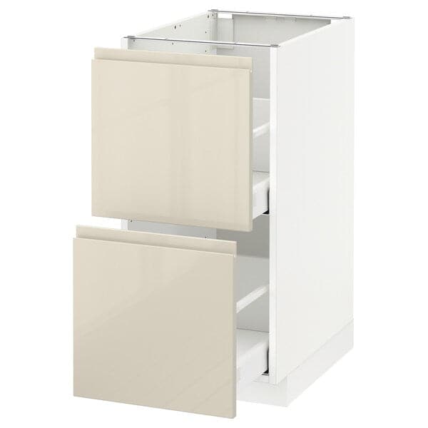 METOD / MAXIMERA - Base cb 2 fronts/2 high drawers, white/Voxtorp high-gloss light beige, 40x60 cm - best price from Maltashopper.com 59168021