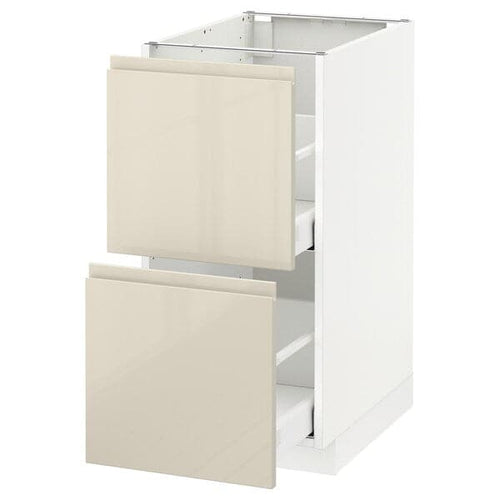 METOD / MAXIMERA - Base cb 2 fronts/2 high drawers, white/Voxtorp high-gloss light beige, 40x60 cm