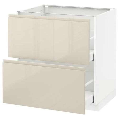 METOD / MAXIMERA - Base cb 2 fronts/2 high drawers, white/Voxtorp high-gloss light beige, 80x60 cm