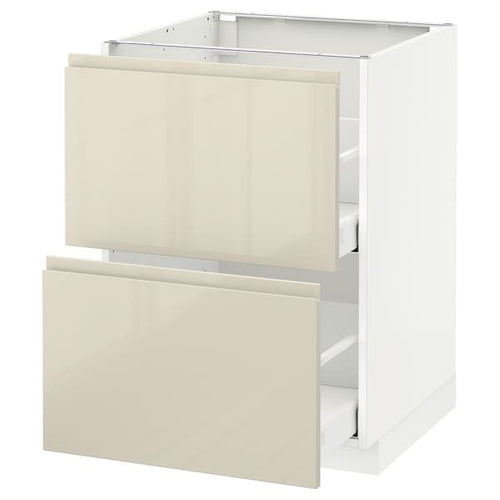 METOD / MAXIMERA - Base cb 2 fronts/2 high drawers, white/Voxtorp high-gloss light beige, 60x60 cm