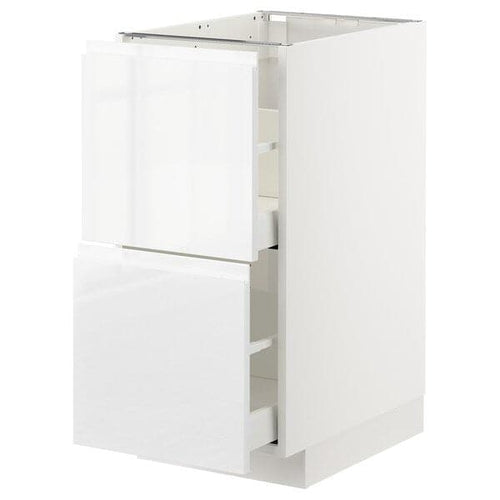 METOD / MAXIMERA - Base cb 2 fronts/2 high drawers, white/Voxtorp high-gloss/white, 40x60 cm