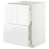 METOD / MAXIMERA base cb 2 fronts/2 high drawers, white/Voxtorp high-gloss/white, 60x60 cm
