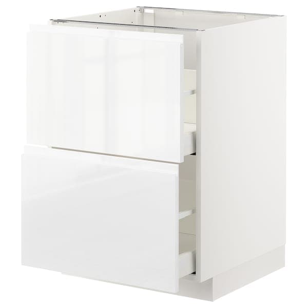 METOD / MAXIMERA - Base cb 2 fronts/2 high drawers, white/Voxtorp high-gloss/white, 60x60 cm - best price from Maltashopper.com 59254047