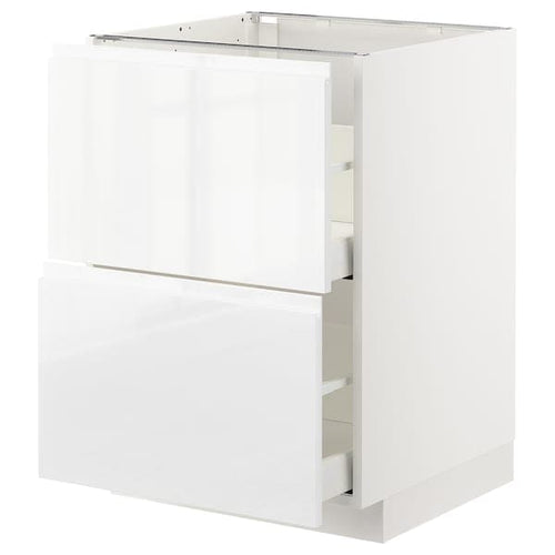 METOD / MAXIMERA - Base cb 2 fronts/2 high drawers, white/Voxtorp high-gloss/white, 60x60 cm