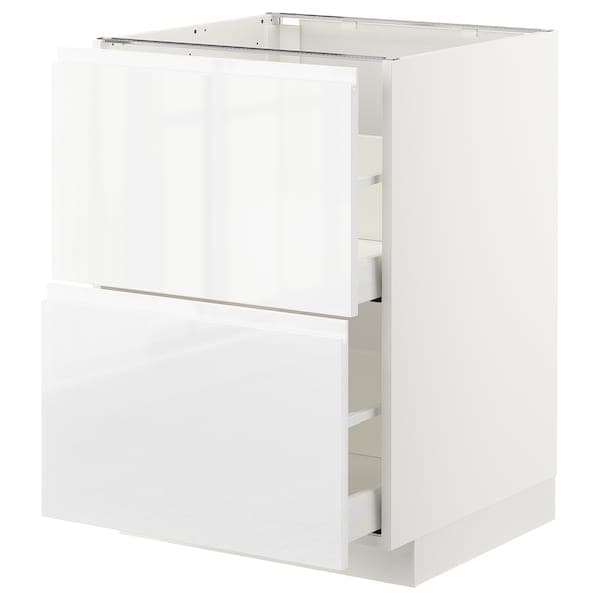 METOD / MAXIMERA - Base cb 2 fronts/2 high drawers, white/Voxtorp high-gloss/white, 60x60 cm