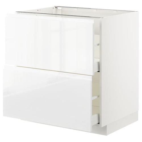 METOD / MAXIMERA - Base cb 2 fronts/2 high drawers, white/Voxtorp high-gloss/white, 80x60 cm