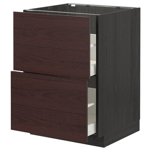 METOD / MAXIMERA - Base cb 2 fronts/2 high drawers, black Askersund/dark brown ash effect, 60x60 cm
