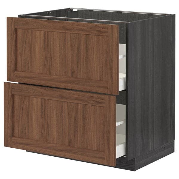 Ikea METOD / MAXIMERA - Base cb 2 fronts/2 high drawers, black Enköping/brown walnut effect, 80x60 cm