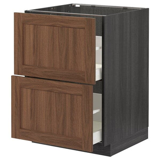 Ikea METOD / MAXIMERA - Base cb 2 fronts/2 high drawers, black Enköping/brown walnut effect, 60x60 cm