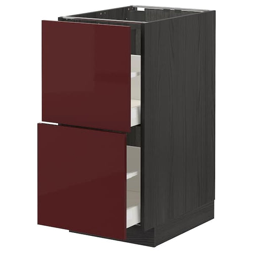 METOD / MAXIMERA - Base cb 2 fronts/2 high drawers, black Kallarp/high-gloss dark red-brown, 40x60 cm